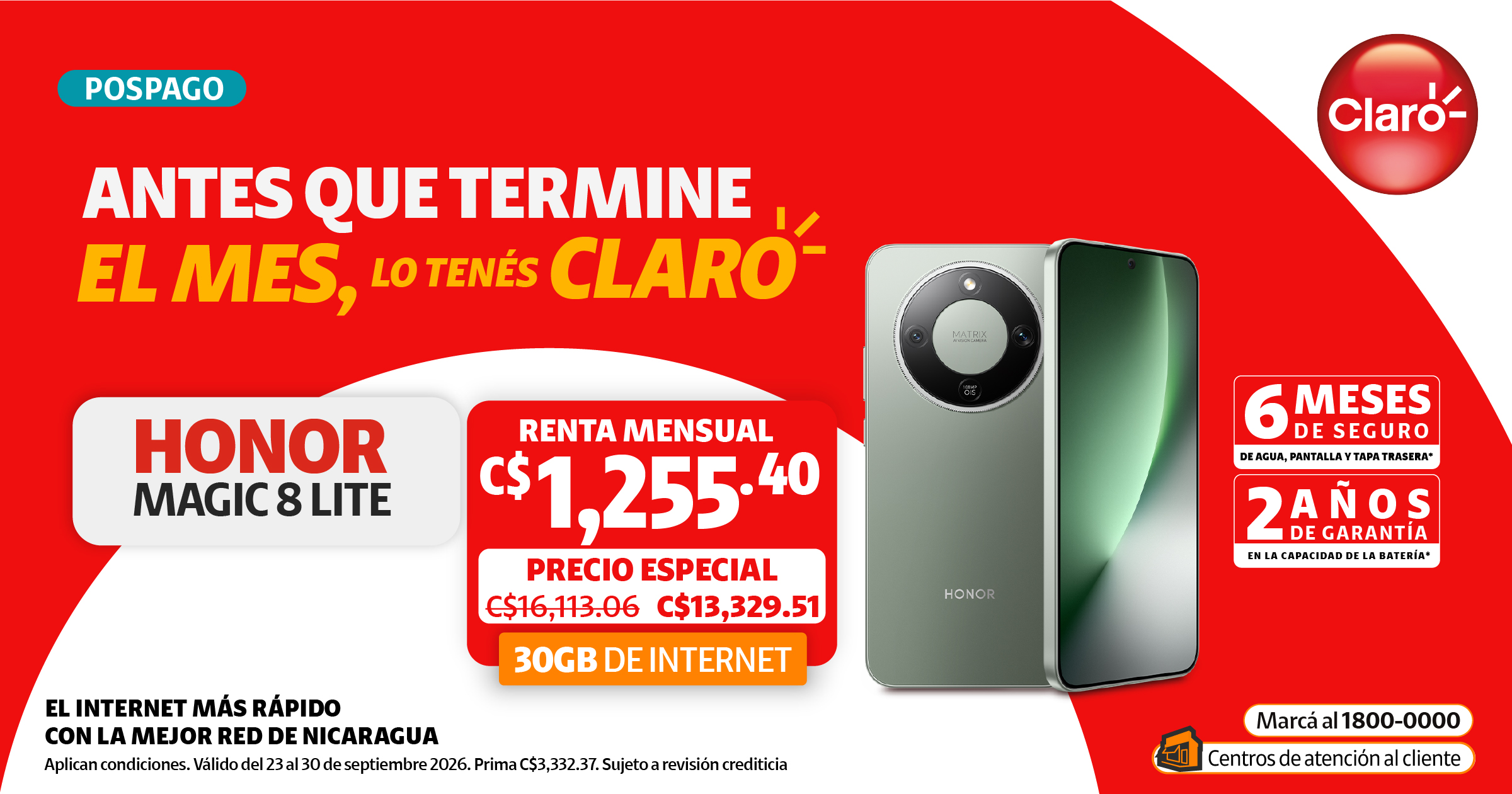 Honor Magic 8 Lite con oferta pospago en Claro Nicaragua