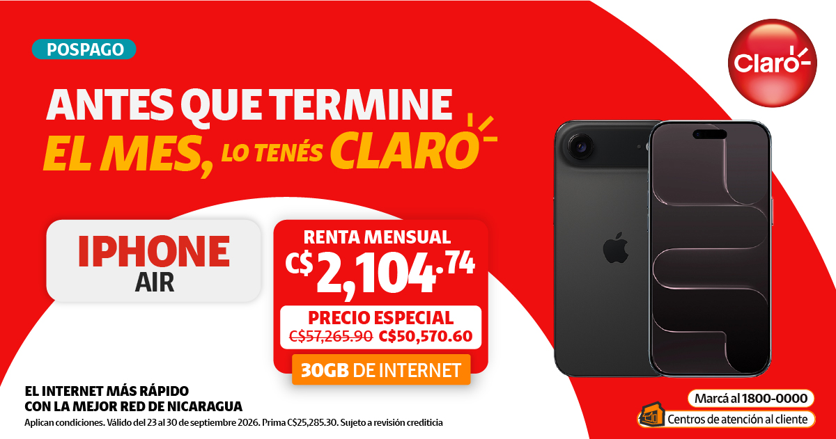 iPhone Air con oferta pospago en Claro Nicaragua