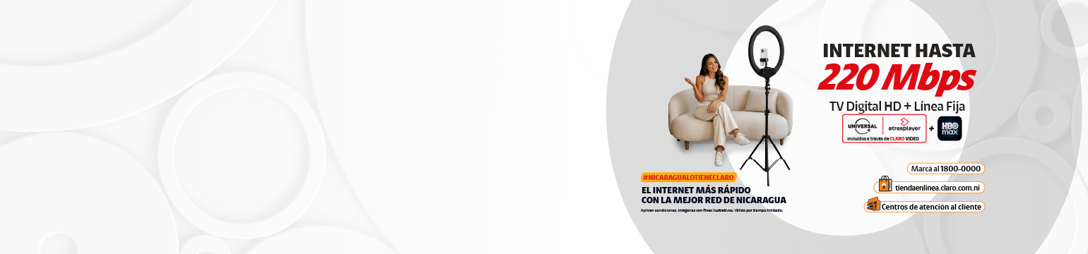 Promoción Claro Nicaragua con 220 MEGAS incluye Claro tv+ y control remoto inteligente. Ideal para entretenimiento en casa Promoción Claro Nicaragua con 220 MEGAS incluye Claro tv+ y control remoto inteligente. Ideal para entretenimiento en casa